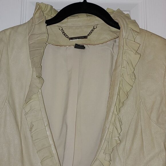 White House  Black Market  cream light weight  leather jacket Sz XS - Picture 3 of 6